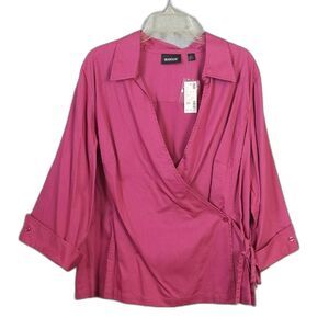 Avenue Pink Roll Tab Sleeve Wrap Top Women's Plus 22/24 NWT